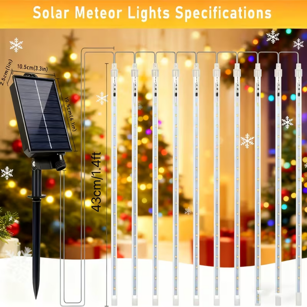 Multicolor Meteor Shower Lamp, Outdoor Solar Powered Icicle Lamp, Snowflake Falling Rain String Lamp, Christmas Tree Lamp, 10 Tubes, 11.8 Inches, 300 Led, Suitable For Halloween, Holiday Parties