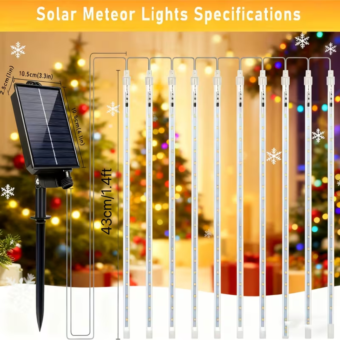 Multicolor Meteor Shower Lamp, Outdoor Solar Powered Icicle Lamp, Snowflake Falling Rain String Lamp, Christmas Tree Lamp, 10 Tubes, 11.8 Inches, 300 Led, Suitable For Halloween, Holiday Parties