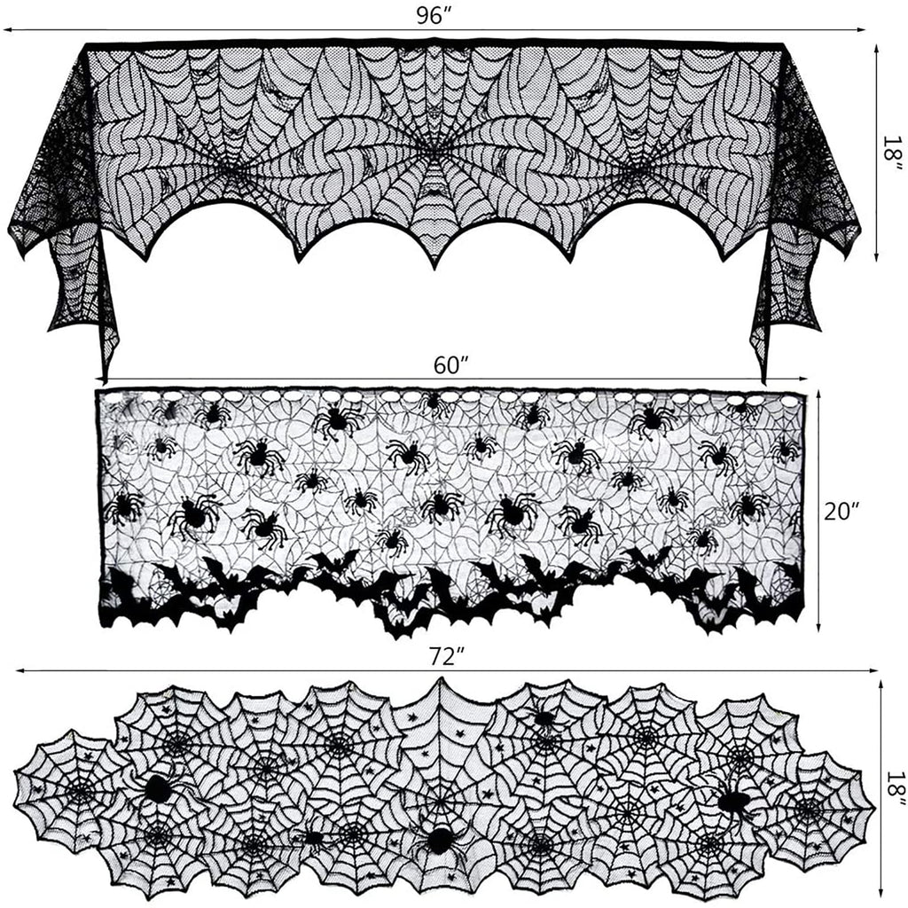 Coolmade Halloween Decorations Set for Home, Table Runner, Tablecloth, Fireplace Mantel Scarf, Lampshade, 3D Scary Bats for Party Decor