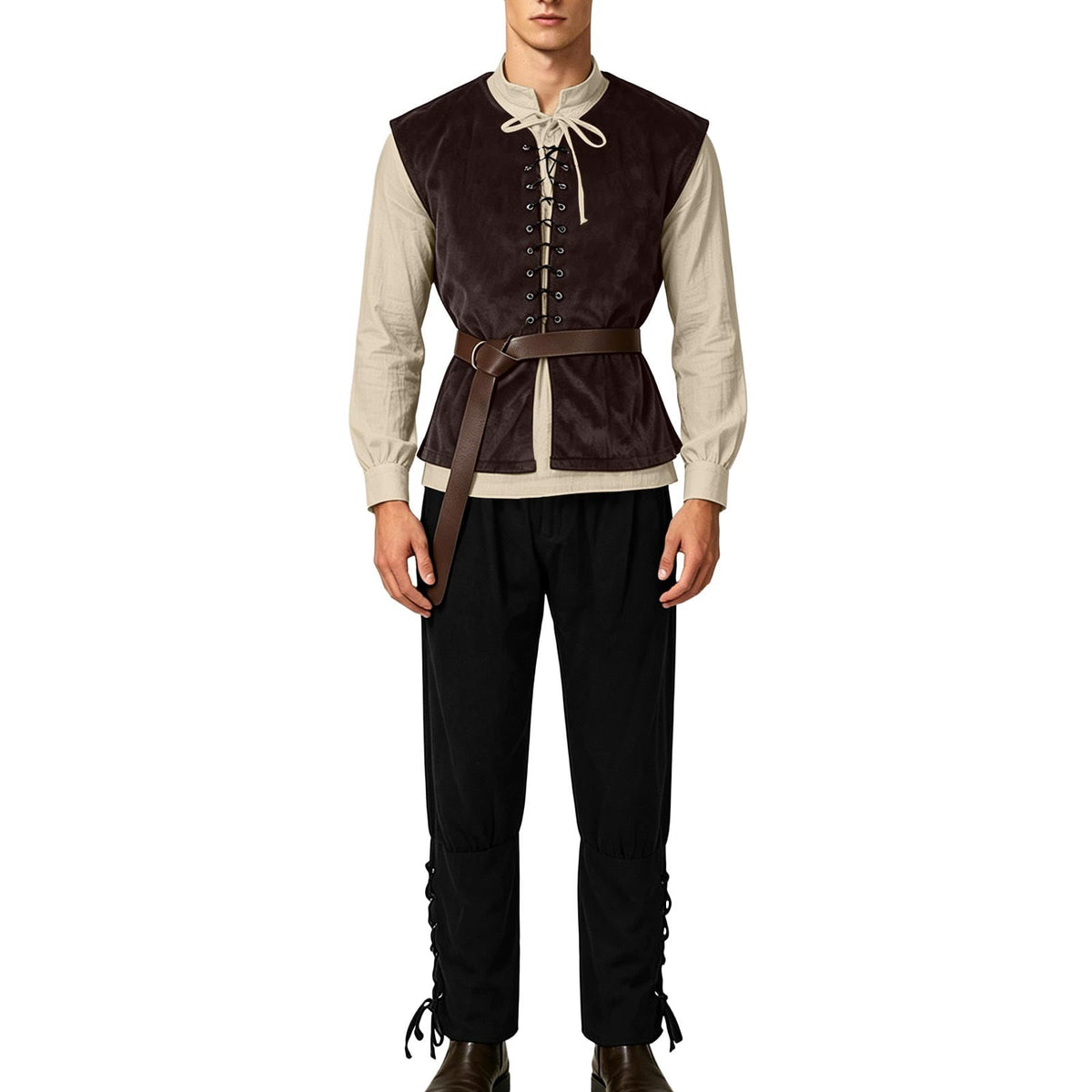 Ceisia Medieval Renaissance Outfit For Men Lace Up Waistcoat Long Sleeve Shirt Lace Trousers With Matching Belt Halloween Pirate Halloween Gift