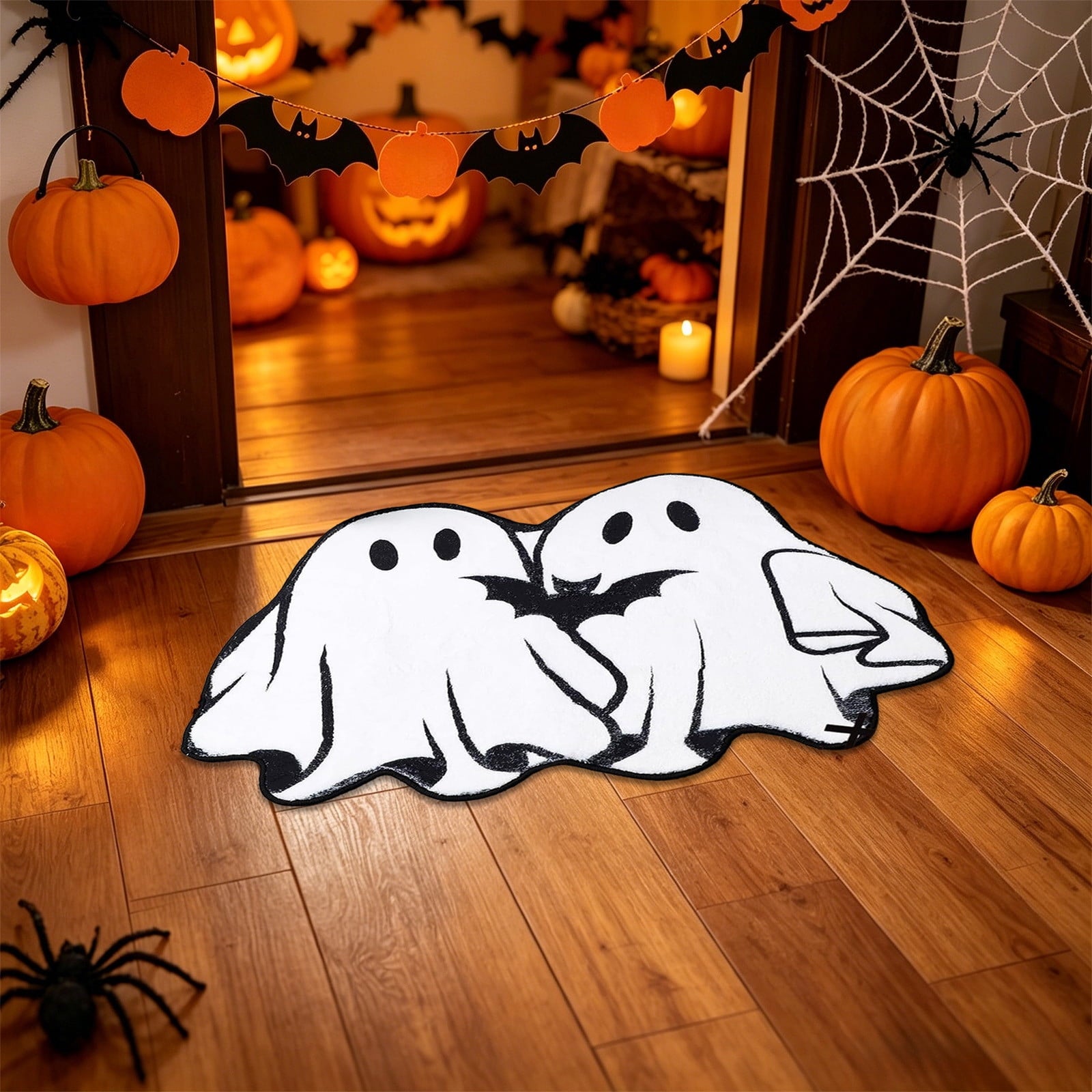 Halloween Bath Mat Ghost Multicolor Irregular Mat 27.56x17.72in Polyester Skidproof & Absorbent for Bathroom Entryway Living Room Halloween Door Mat by MPOISVA