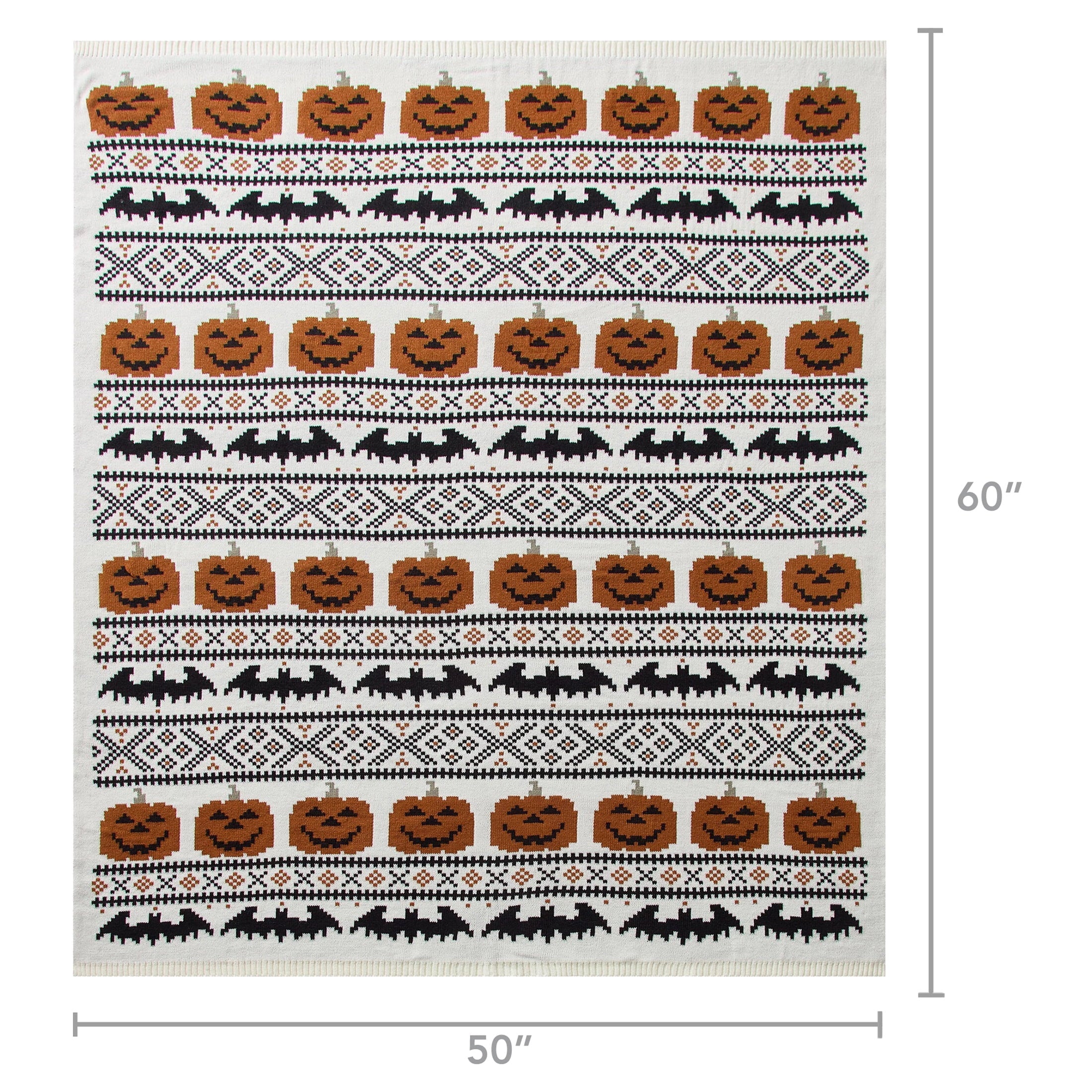 My Texas House Halloween Pumpkins and Bats Cotton Knit Throw, Multicolor, 50" x 60"