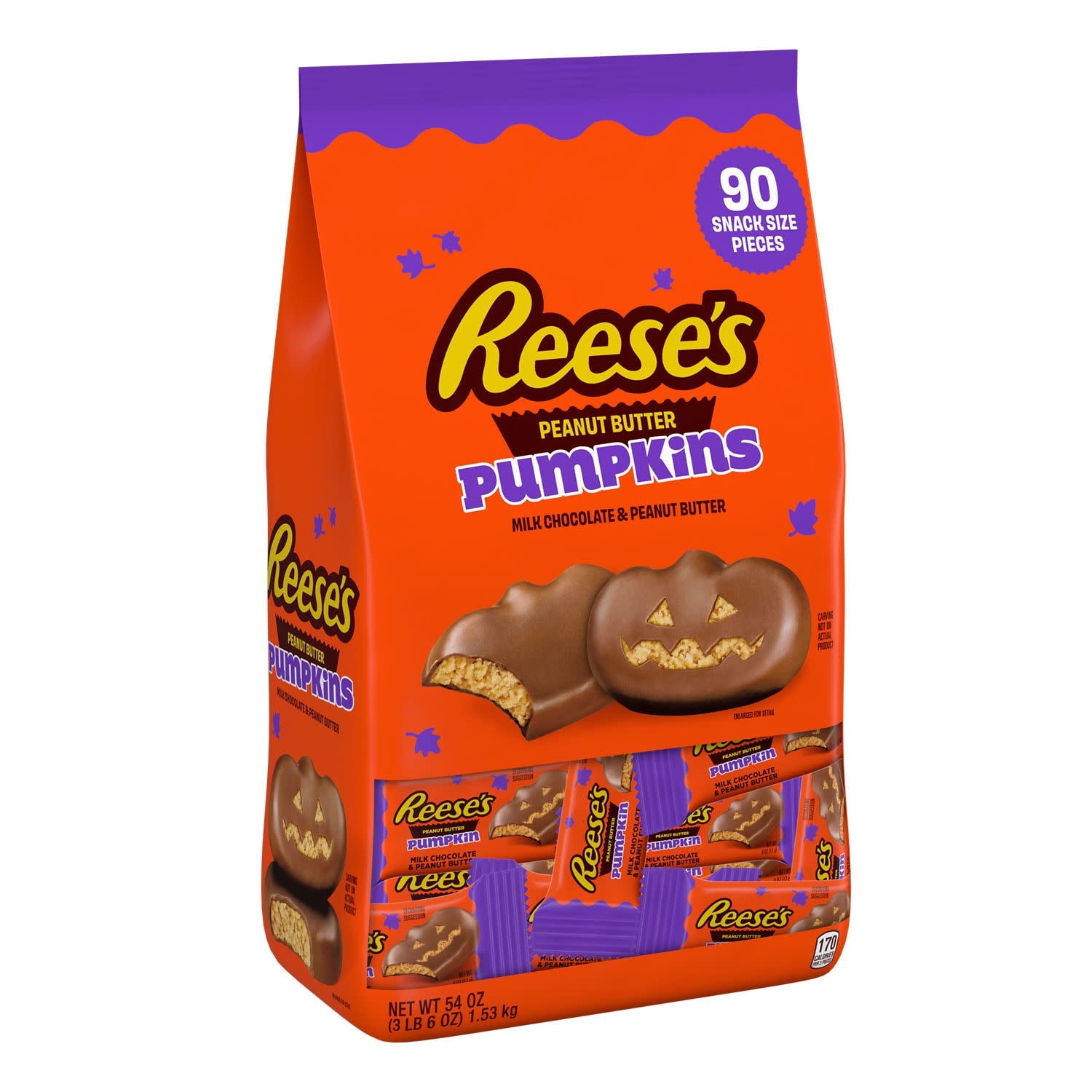 Reese's Milk Chocolate Snack Size Peanut Butter Cups Halloween Candy, Bulk Bag 54 oz, 90 Pieces