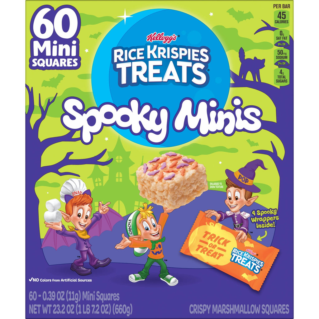 Rice Krispies Treats Spooky Minis Chewy Mini Crispy Marshmallow Squares, Ready-to-Eat, Trick or Treat, 23.2 oz, 60 Count