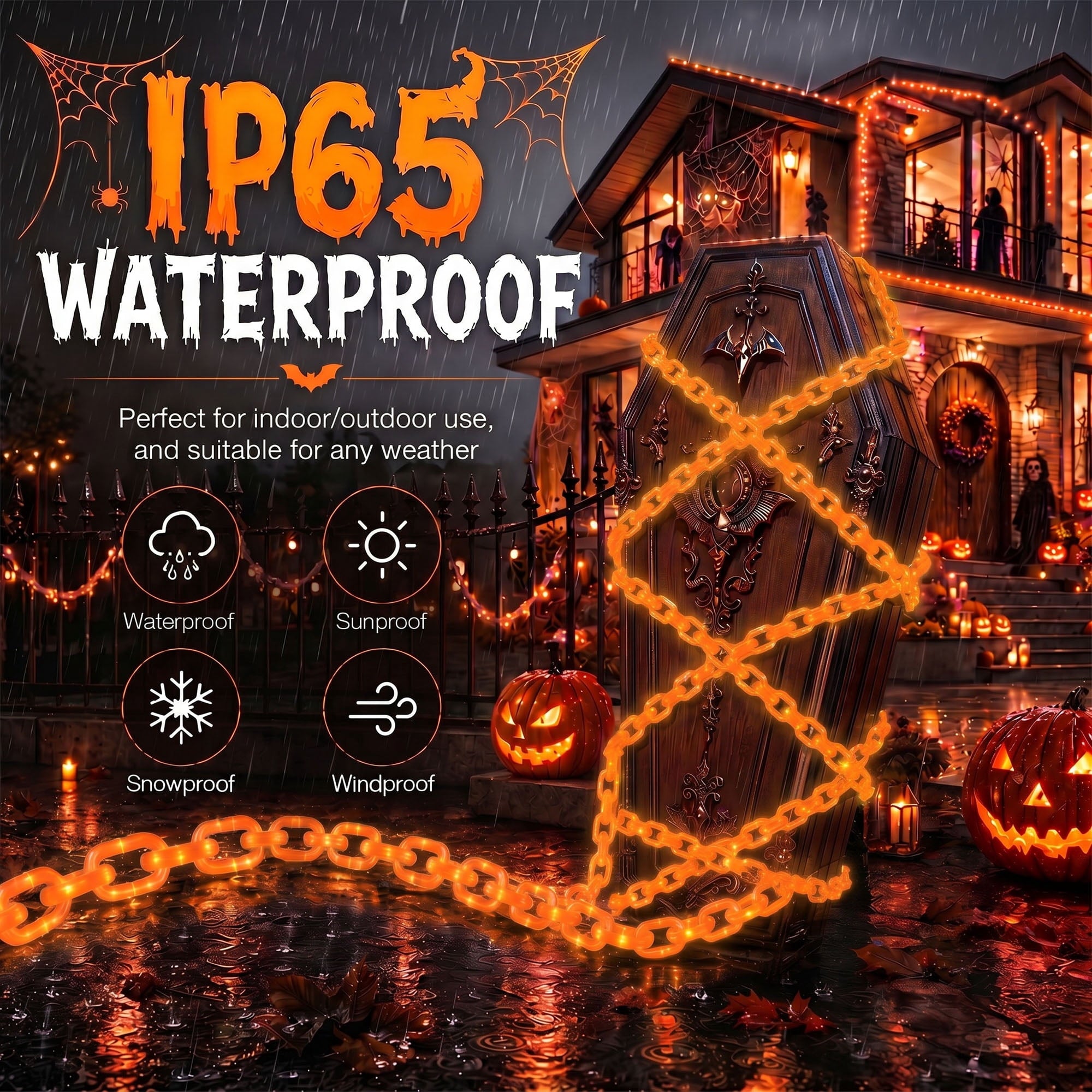 VOLIVO Halloween Chain Lights, 10FT 8 Modes Waterproof Battery Operated Halloween Decorations for Outdoor Party, Cosplay, Spooky (Purple)