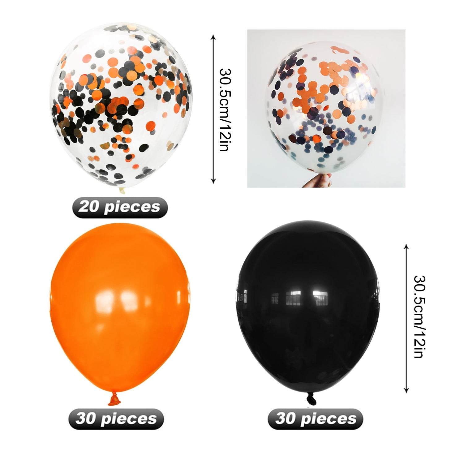 Uutvmp 80PCS Orange, Black, White Foil Confetti Balloons,12 inch Latex Balloon Inside for Halloween Party Decorations, Ghost Festival Party Scene Layout