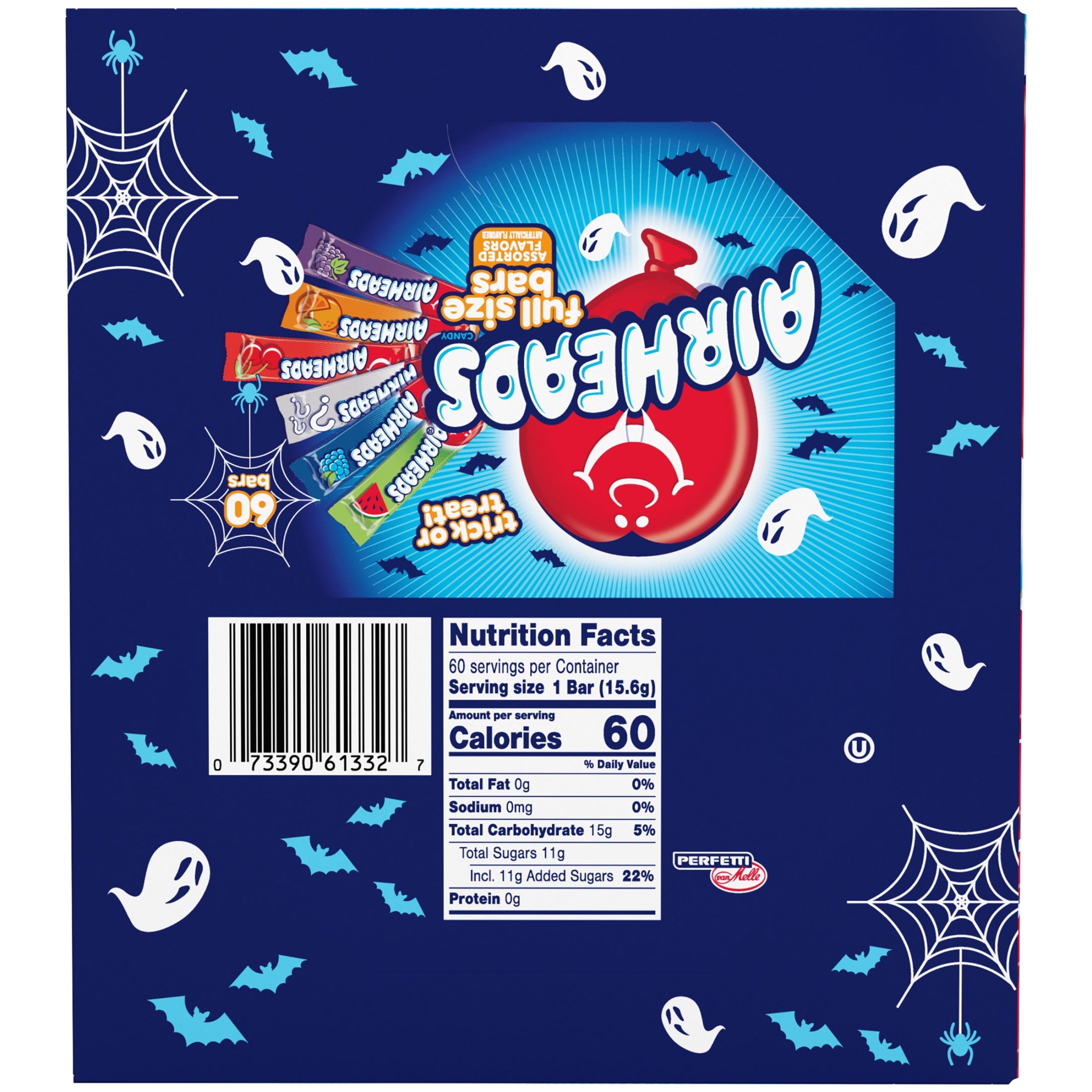 Airheads Halloween Chewy Candy Bars, Assorted, Nut Free, Regular Size, 33oz, 60 Count