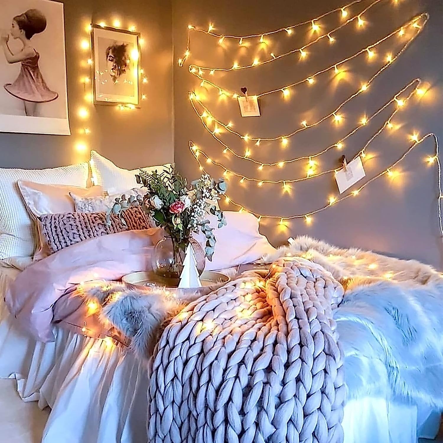 33ft 100 LED Pink Battery Lights for Bedroom, Pink Christmas String Lights with 8 Modes Remote Indoor Outdoor, Fairy Twinkle Lights for Room Party Tree Valentine