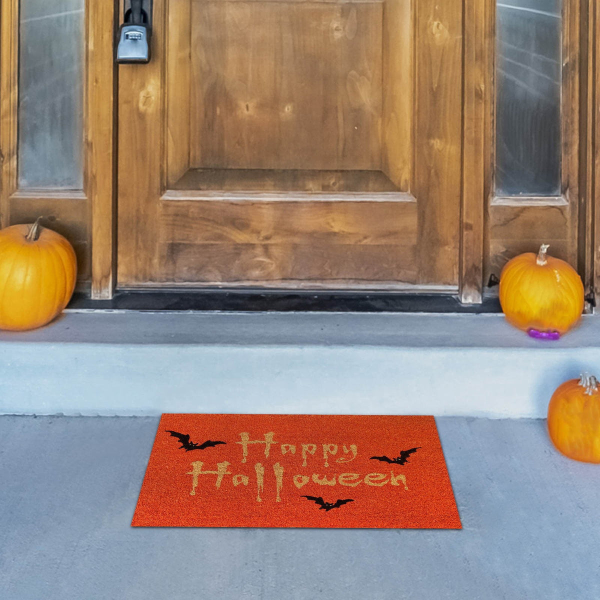 Wovilon Halloween Area Rug Doormat, Black Castle Front Door Mat Non Slip Rubber Backing, Happy Halloween Orange Indoor Outdoor Entrance Mats, Halloween Home Decor Outdoor Rug, 16 X 24 Inches