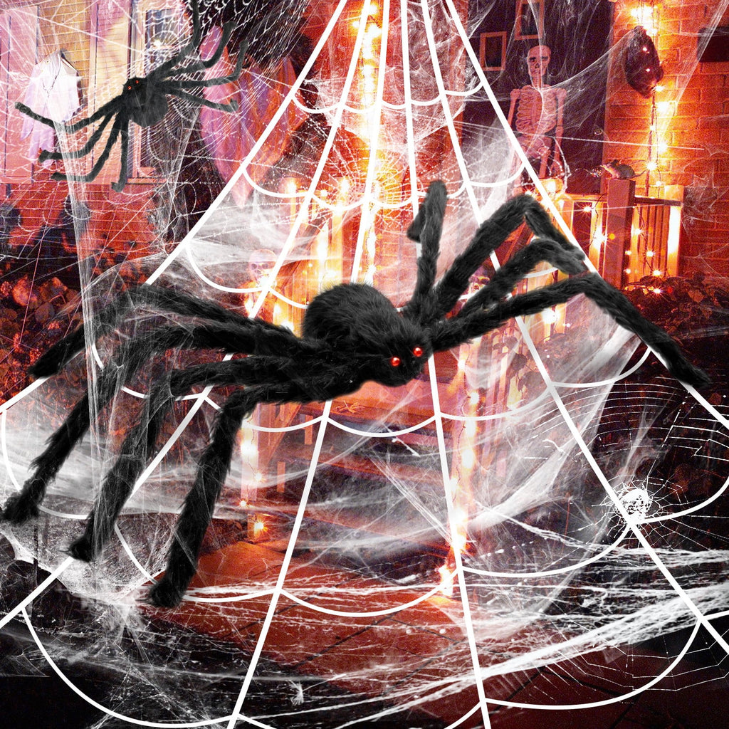 Innens 11.8ft Halloween 144 LED Purple Spider Web Lights with 35" Giant Spider Light up Cobweb Halloween Decorations for Indoor Ourdoor Garden Yard Home Patio (Black, 1Pc)