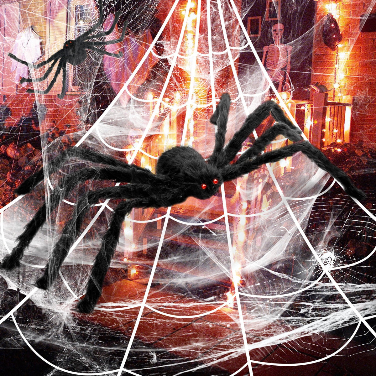 Innens 11.8ft Halloween 144 LED Purple Spider Web Lights with 35" Giant Spider Light up Cobweb Halloween Decorations for Indoor Ourdoor Garden Yard Home Patio (Black, 1Pc)