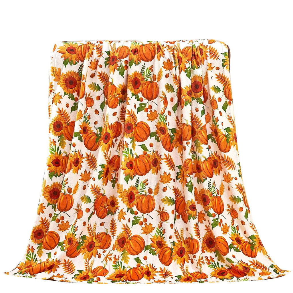 FastXmas Halloween Throw Blanket, 30"x40" Flannel Fleece Pumpkins Maple Checkered Plush Blanket, Soft Lightweight Skin-Friendly Fall Harvest Decorative Throw Blanket for Couch Sofa Bed Outdoor