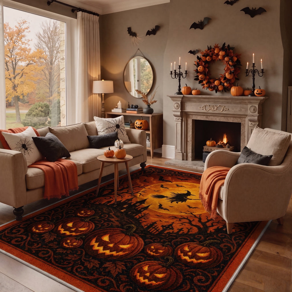 GENIMO 2'x3' Halloween Doormat, Washable Non Slip Soft Farmhouse Pumpkin Outdoor Door Mat for Front Door Covered Porch Patio Entryway, Smoky Amber