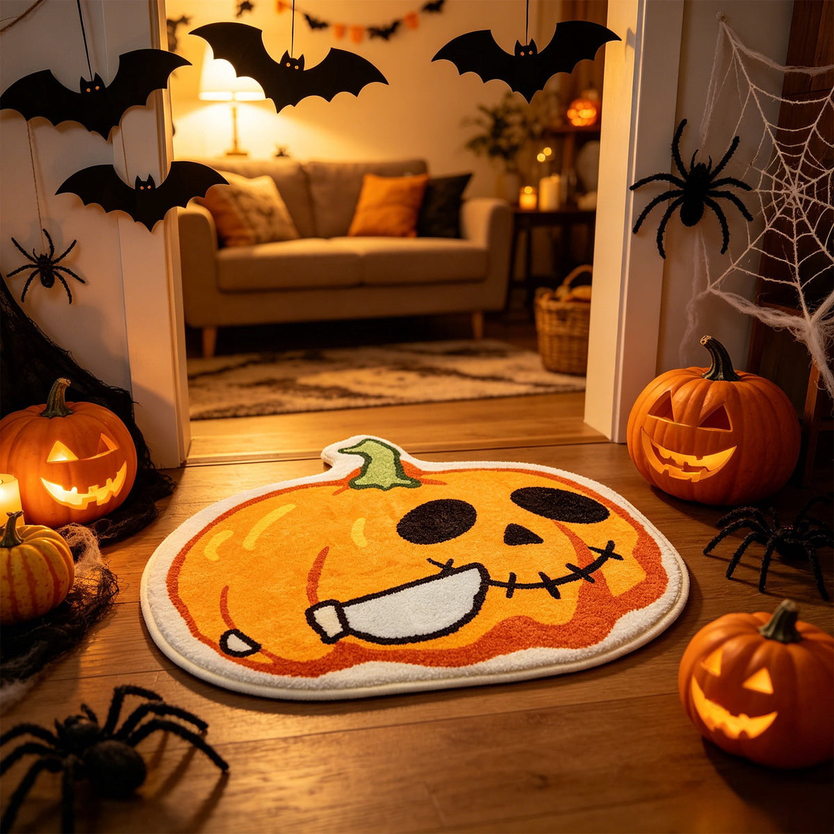 Halloween Fall Thanksgiving Bath Mat Ghost And Pumpkin Shaped Absorbent Non Slide Soft Doormat For Entryway Decor