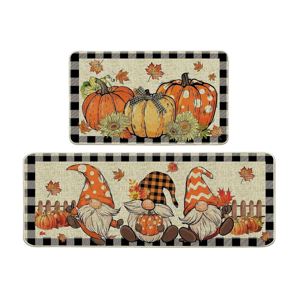 HOARBOEG Fall Pumpkin Maple Leaf Floor Mat 2-Piece Set - Non-Slip Halloween Thanksgiving Decorative Rug for Bathroom, Kitchen, Porch, Entrance, Polyester Foot Mats, Easy Clean Indoor/Outdoor