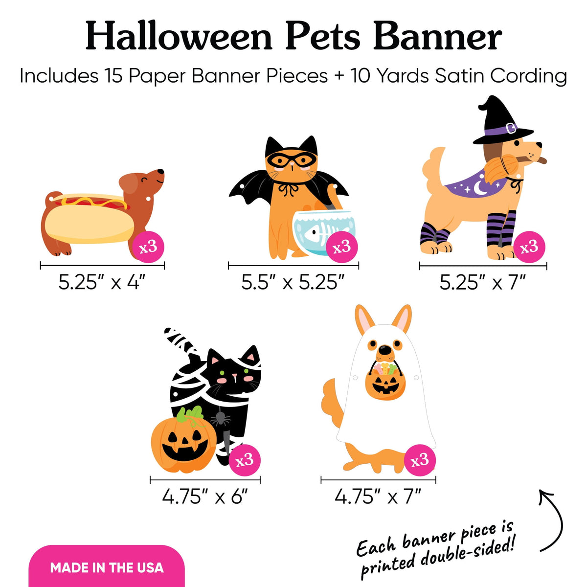 Big Dot of Happiness Halloween Pets Garland Banner, Cat and Dog Costume Party Decorations Backdrop, 30 Feet of Cord, 15 Paper Howlween Pet Shapes