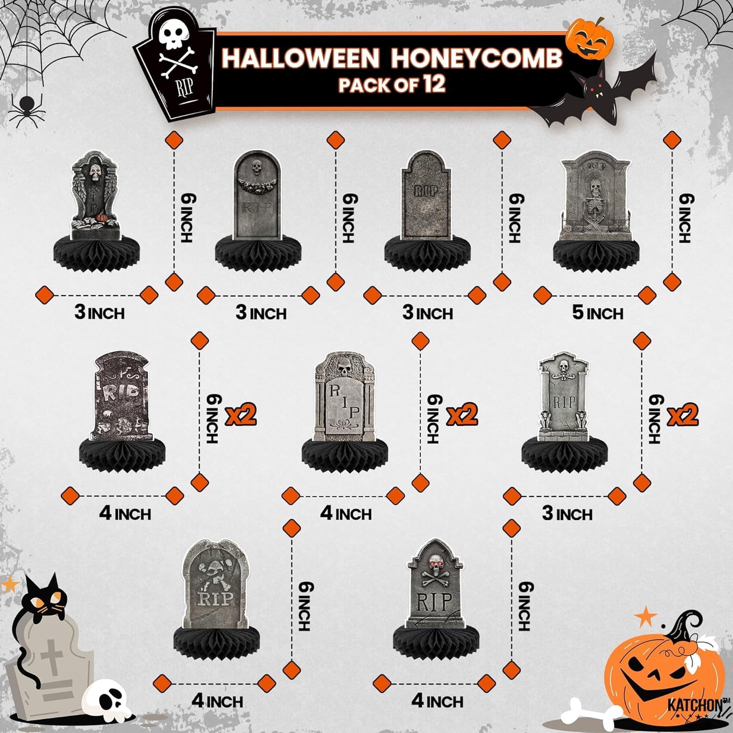 KatchOn, Halloween Honeycomb Centerpieces - Pack of 9 | Halloween Party Table Decorations | Halloween Party Table Centerpieces for Kids Halloween Birthday Party Decorations | Halloween Table Decor