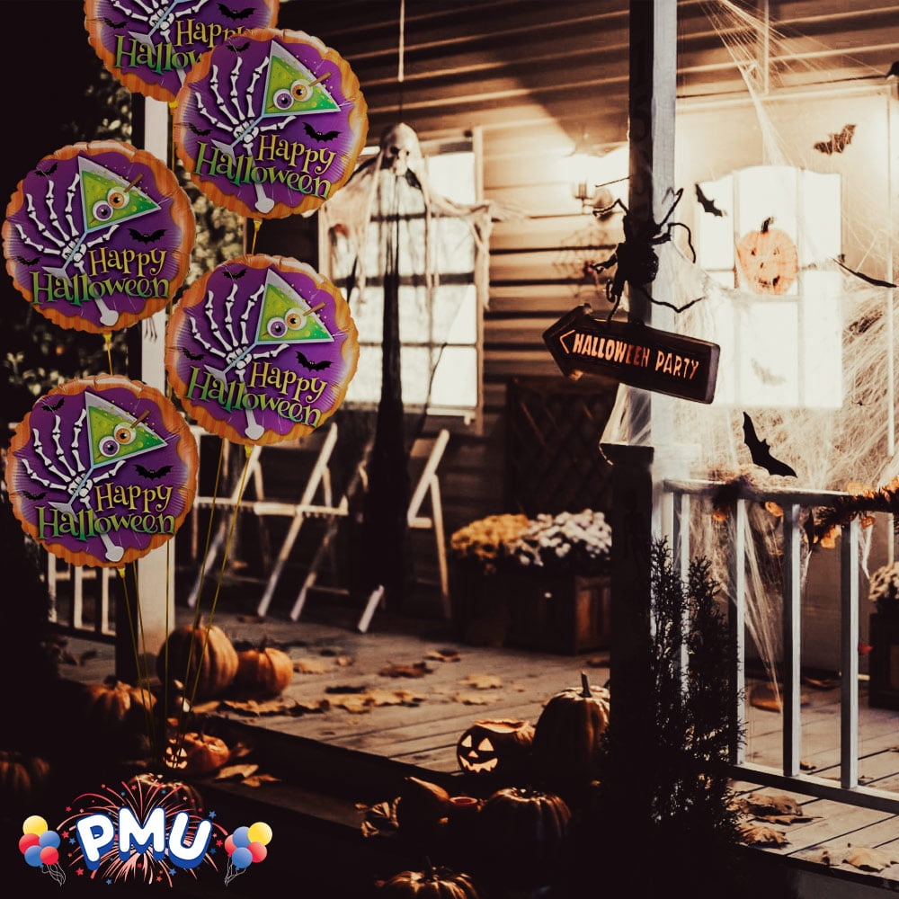 PMU Halloween Party Decoration "Happy Halloween" Jack Faces Aglow 18 Inch Mylar-Foil Balloon (1pkg) Pkg/1