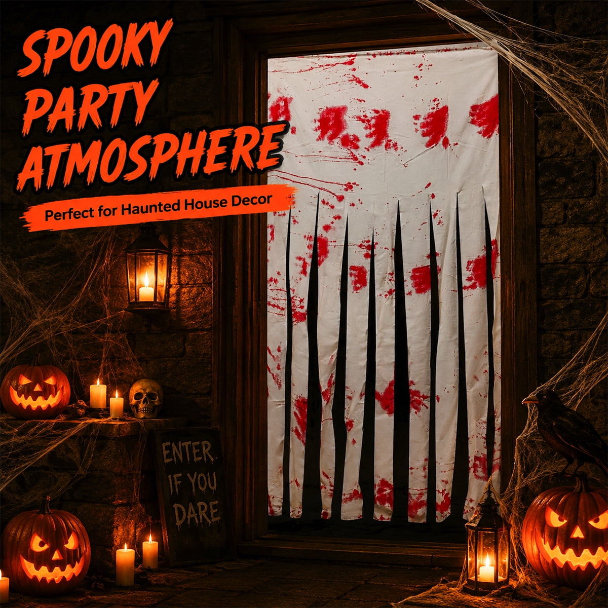 Halloween Doorway Curtain Haunted House Decoration Door Window Curtain with Bloody Prints Bloody Creepy Cloth for Halloween Party Supplies 65 x 39 Inch White 4 Pcs
