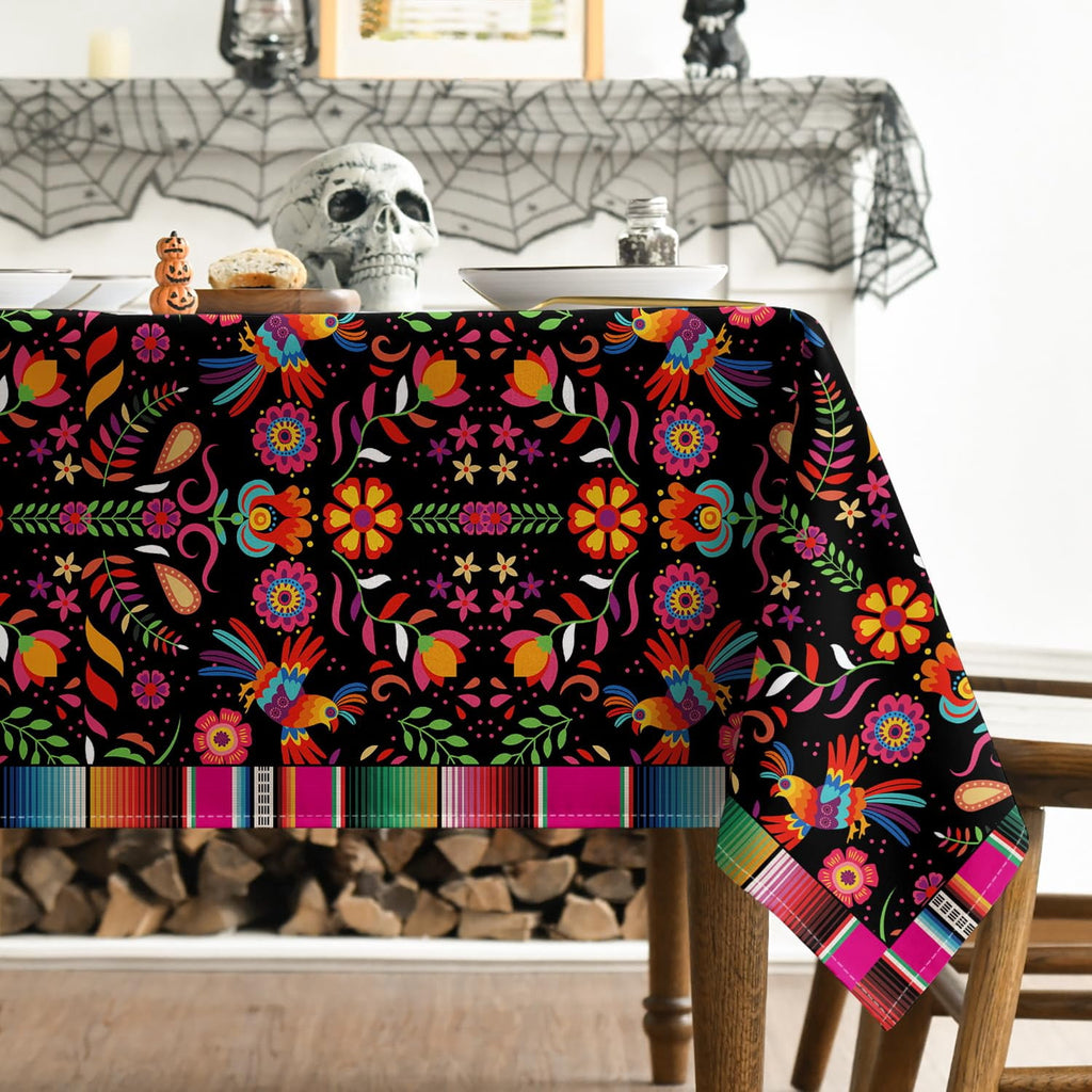 Sm:)e Mexico Halloween Tablecloth 60x84 Inch, Cinco De Mayo Fiesta Washable Table Cover for Party Picnic Dinner Decor