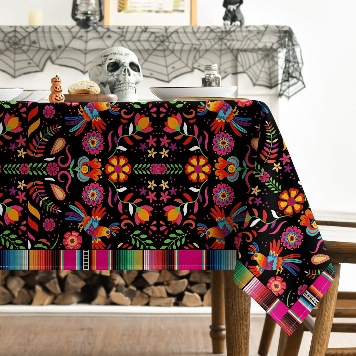 Sm:)e Mexico Halloween Tablecloth 60x84 Inch, Cinco De Mayo Fiesta Washable Table Cover for Party Picnic Dinner Decor