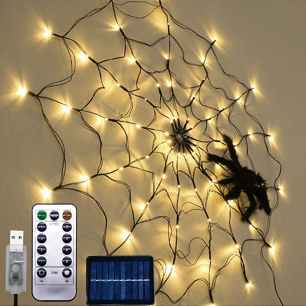 Clearance! Halloween Arachnid Web Lights 1M Diameter 60 LED with Black Spider, Water Proof Purple Net Lights, Remote Control, Halloween Decorations for House Garden