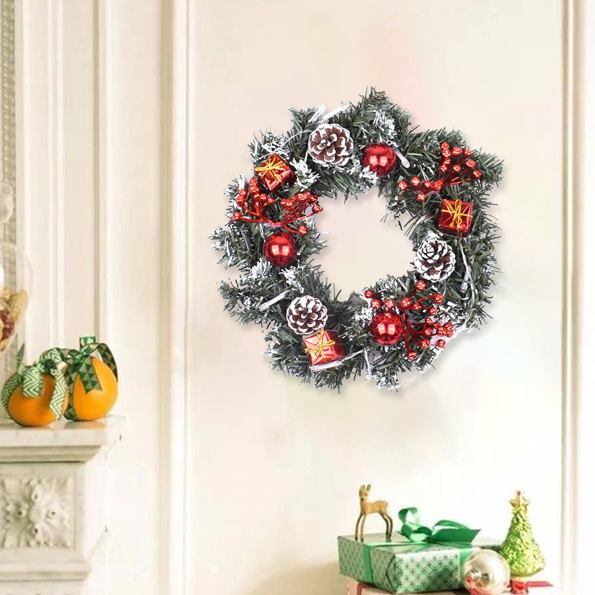 Btomtd Diameter 8" Pumpkin Skull Wreath Halloween Decor Acrylic Round Disk Hanging Ornament with Garland for Front Door Window, A