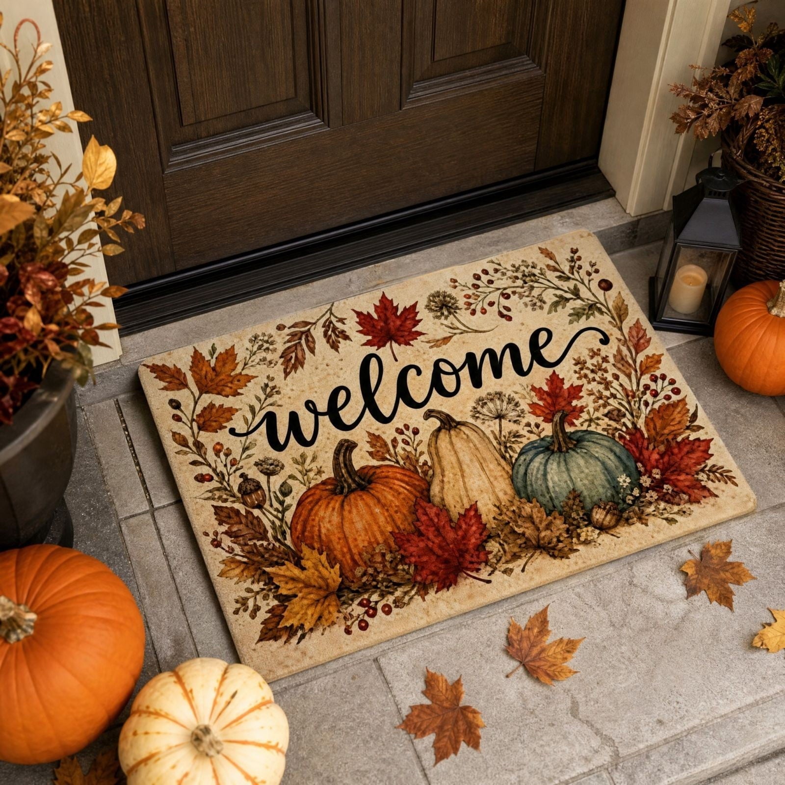 Autumn Door Mat for Entryway, 16x24 Inch, Fall-Themed Floor Doormat for Home Decor, Non-Slip Rug Mat for Living Room, Kitchen, Bedroom, Gifts for Fall Lovers (E)