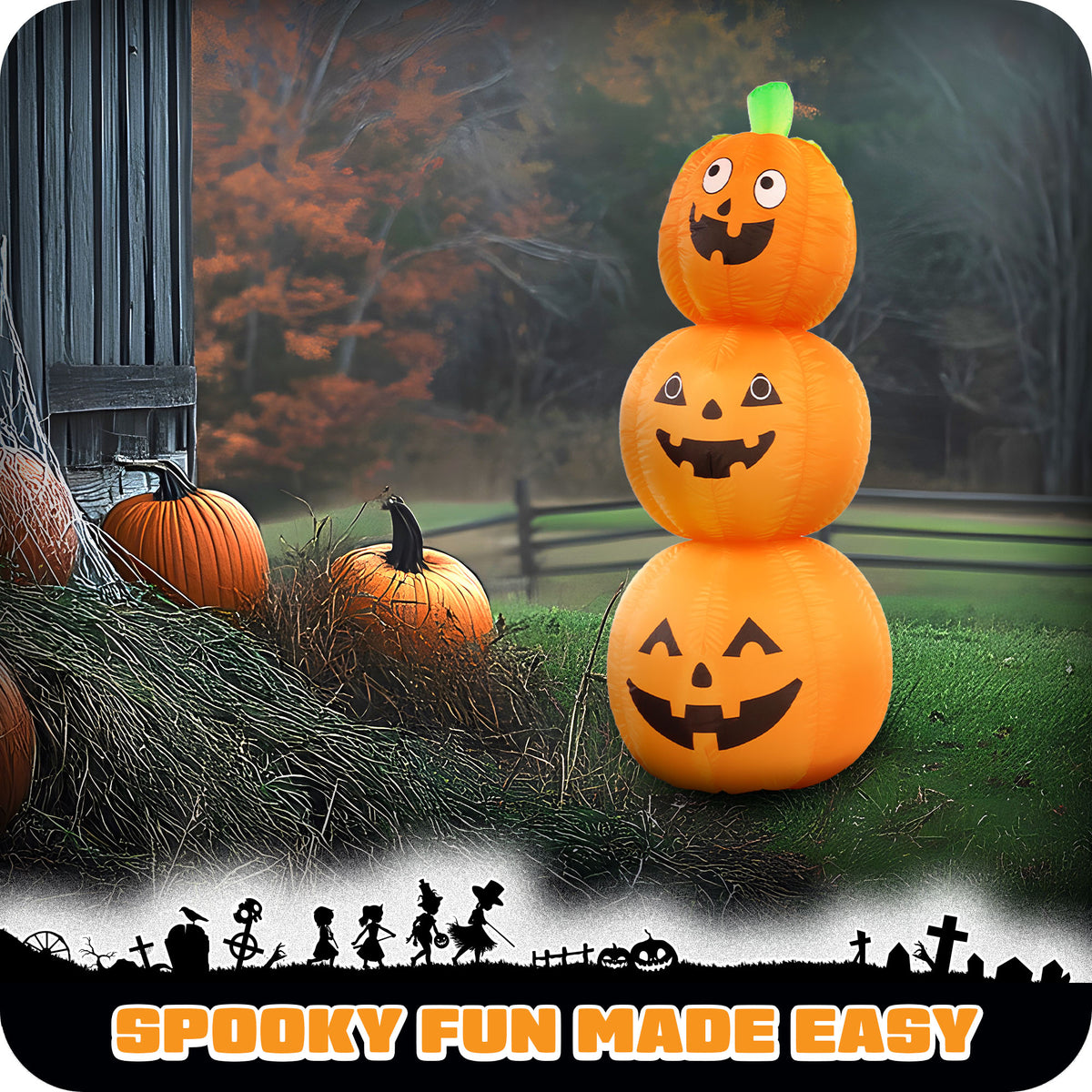G128 4ft Halloween Pumpkin Inflatable with LED Lights Outdoor Yard Decoration Fast Inflate