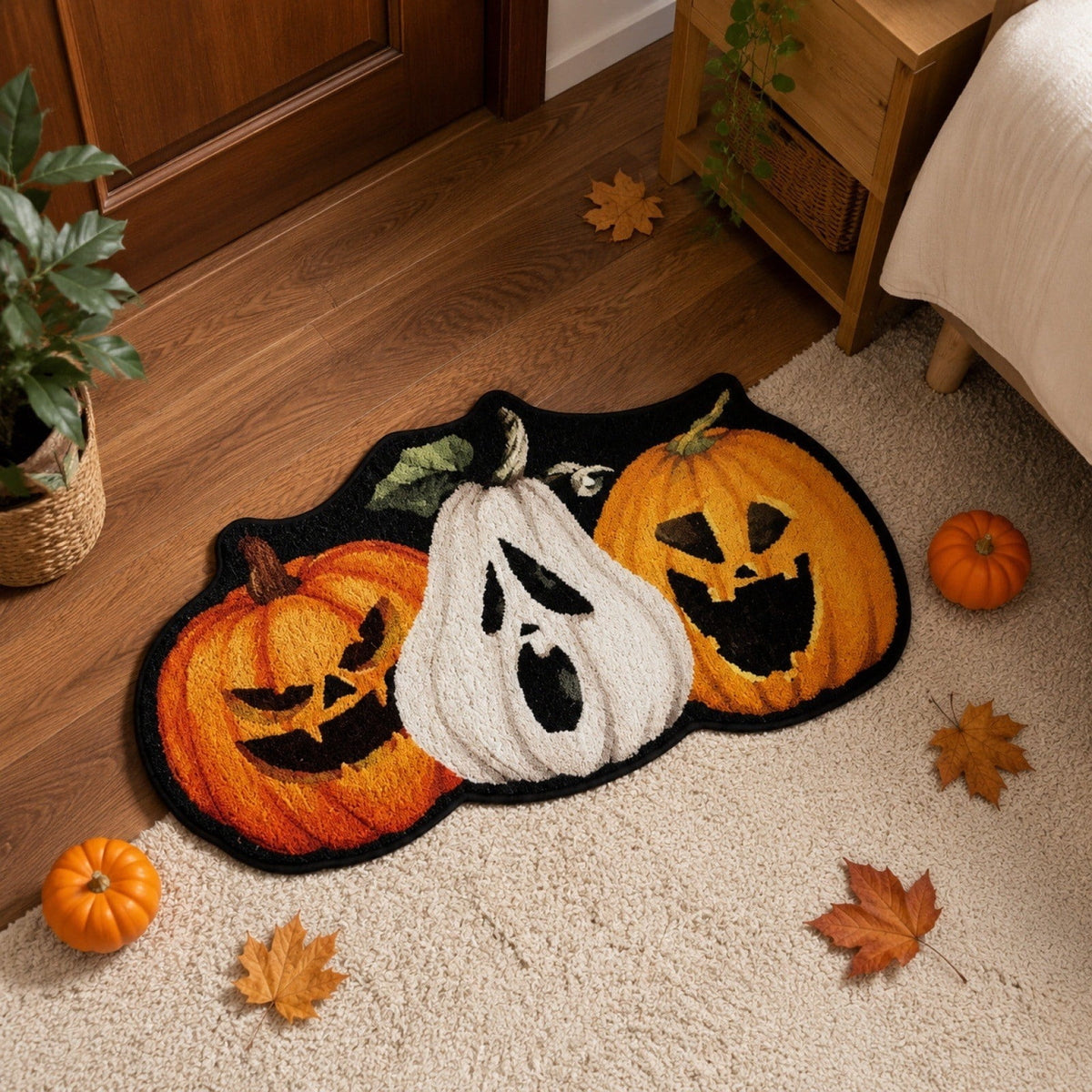 BingTong Cartoon Ghost Themed Fall Welcome Mat,Variety Spooky Adorable Ghost Shape Entryway Rug,Weather Resistant Low Profile Door Mat for Home Apartment Cafe Halloween Decoration Ghost F