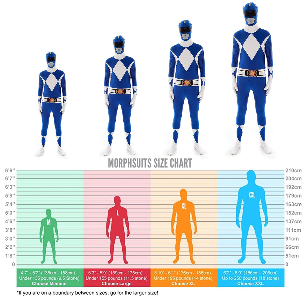 Morphsuits Adult Blue Power Ranger Morphsuit Mens Superhero Fancy Dress Costume Halloween Blue M