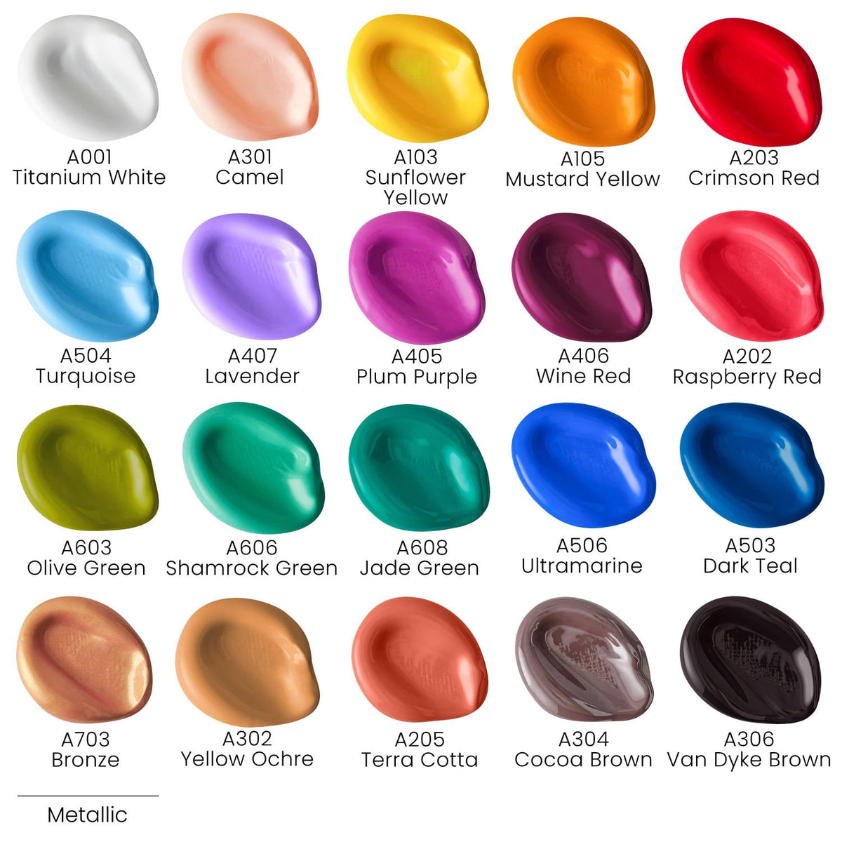 Arteza Acrylic Craft Paint, Matte Finish, Multicolor, Set of 20, 60 mL