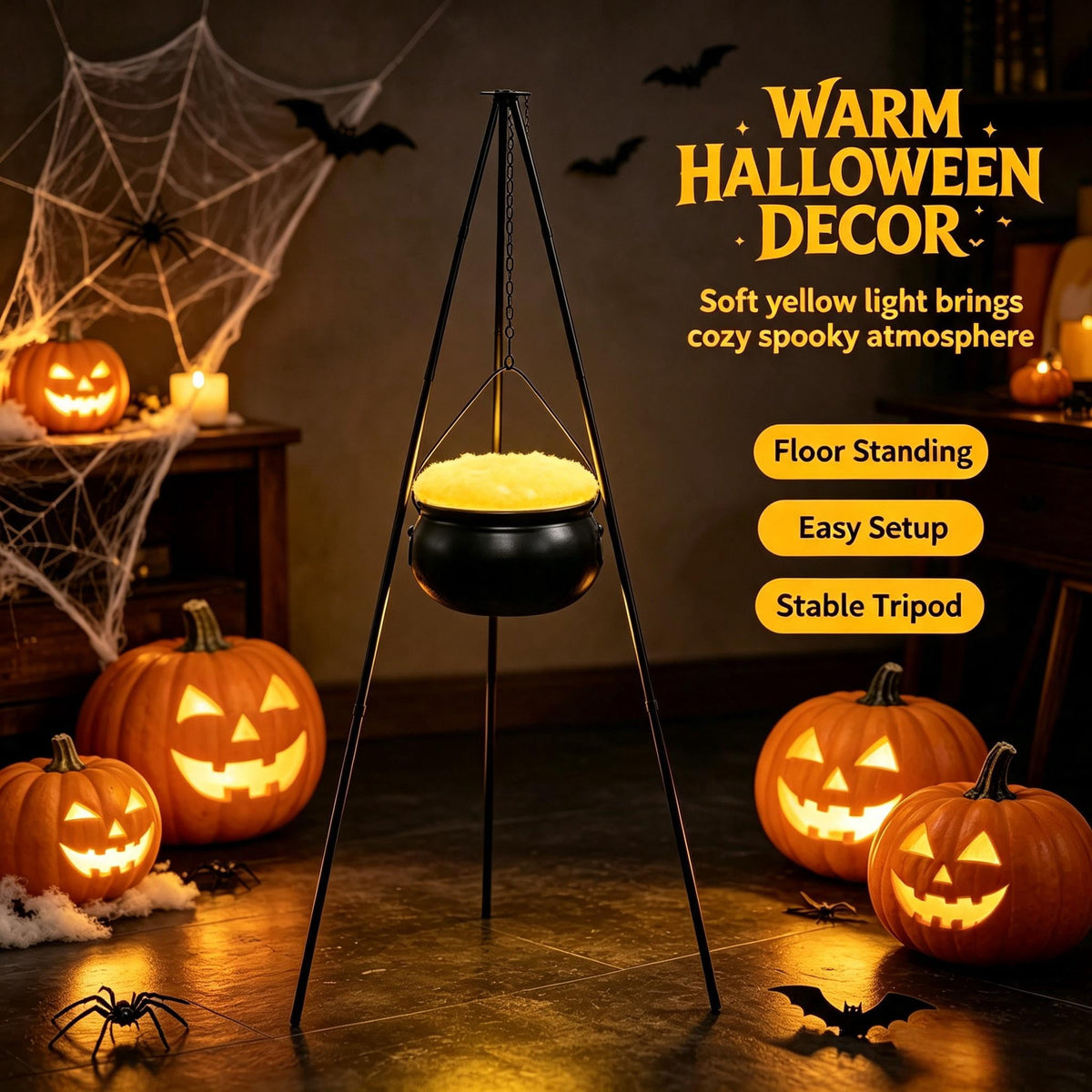 Muecwrye Halloween Decorations Outdoor, Halloween Clearance! Halloween Witches Cauldron on Tripod with Lights, DIY Bubbling Cauldron Set Decor for Home Porch Outside, Halloween Party Supplies