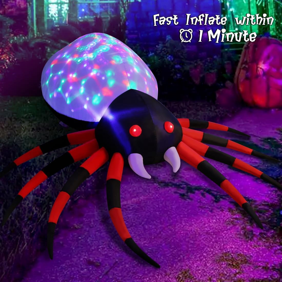 GOOSH Halloween Inflatable 5 FT Halloween Spider Inflatable, Halloween Blow Up Spider Halloween Spider Decoration with LED Lights Built-in, Outdoor Halloween Decorations Clearance for Halloween