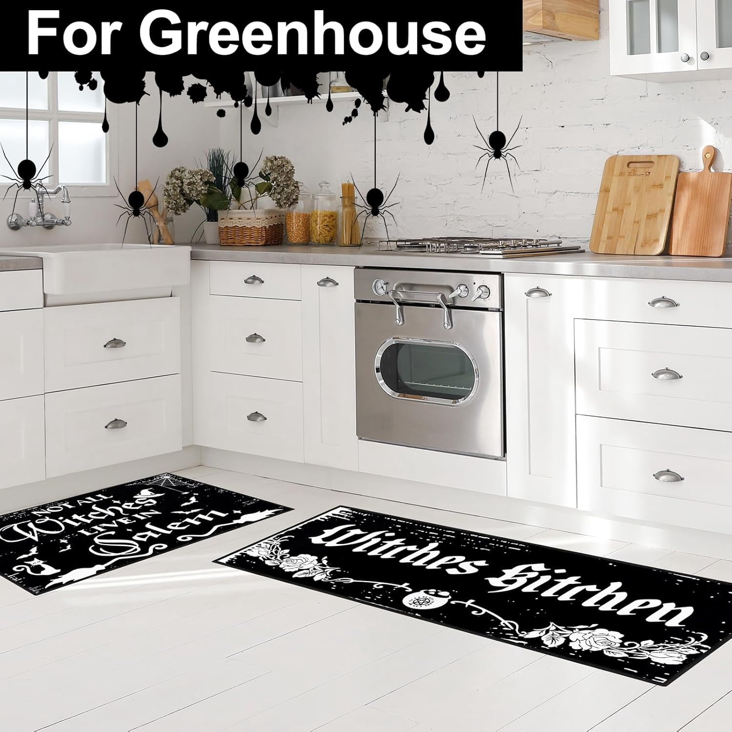 2 Pack Halloween Kitchen Mats Witches Rugs Gothic Kitchen Decor Farmhouse Halloween Doormat Outdoor Vintage Non-Slip Floor Mats Retro Halloween Rugs Decor for Home Kitchen Party (Gothic)