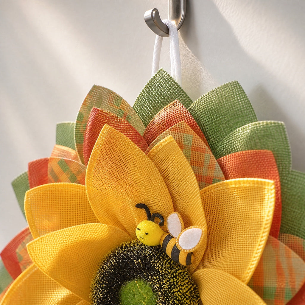 HOARBOEG Autumn Harvest Sunflower Wreath, Artificial Pumpkin Maple Leaf Fall Wreath for Front Door, 21.65 in Thanksgiving Wall Hanging Decor, Outdoor Indoor Harvest Decor