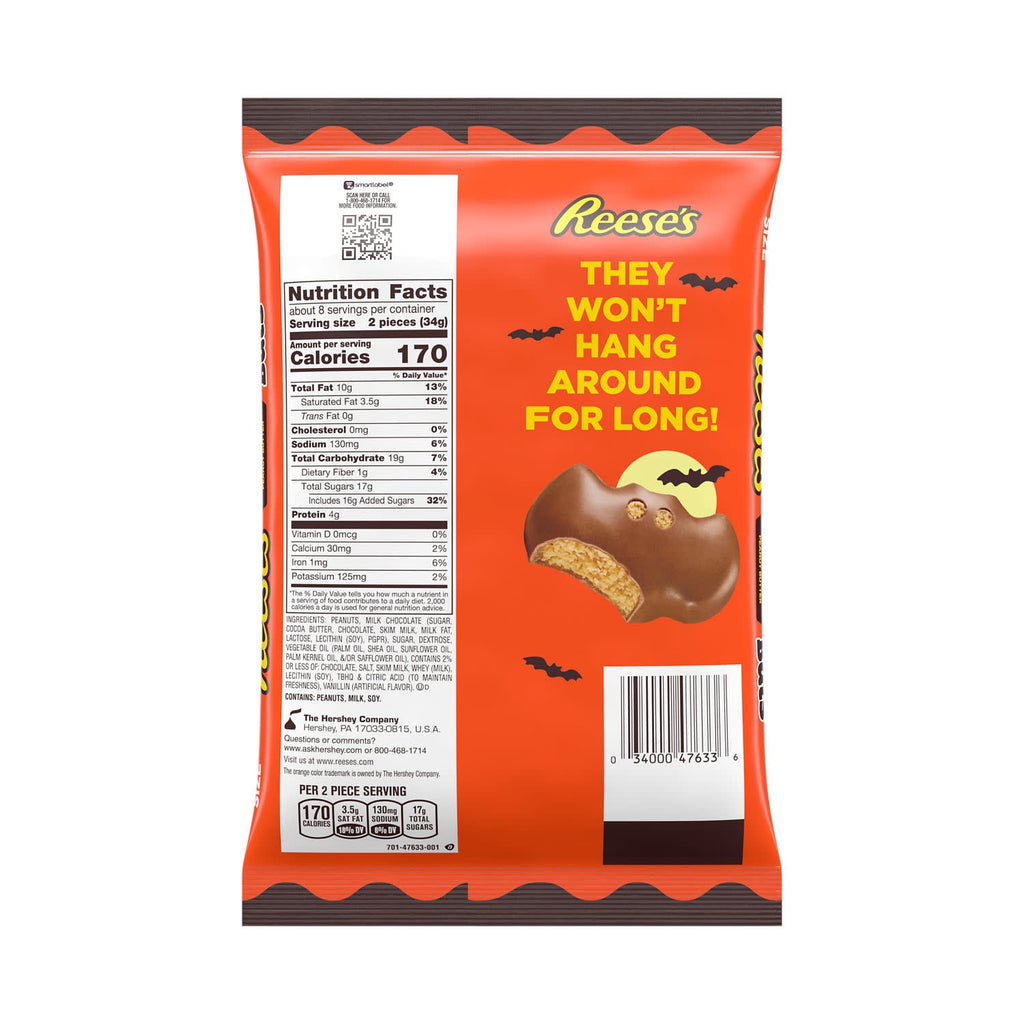 REESE'S Milk Chocolate Snack Size Peanut Butter Bats, Halloween Candy Bag, 9.6 oz