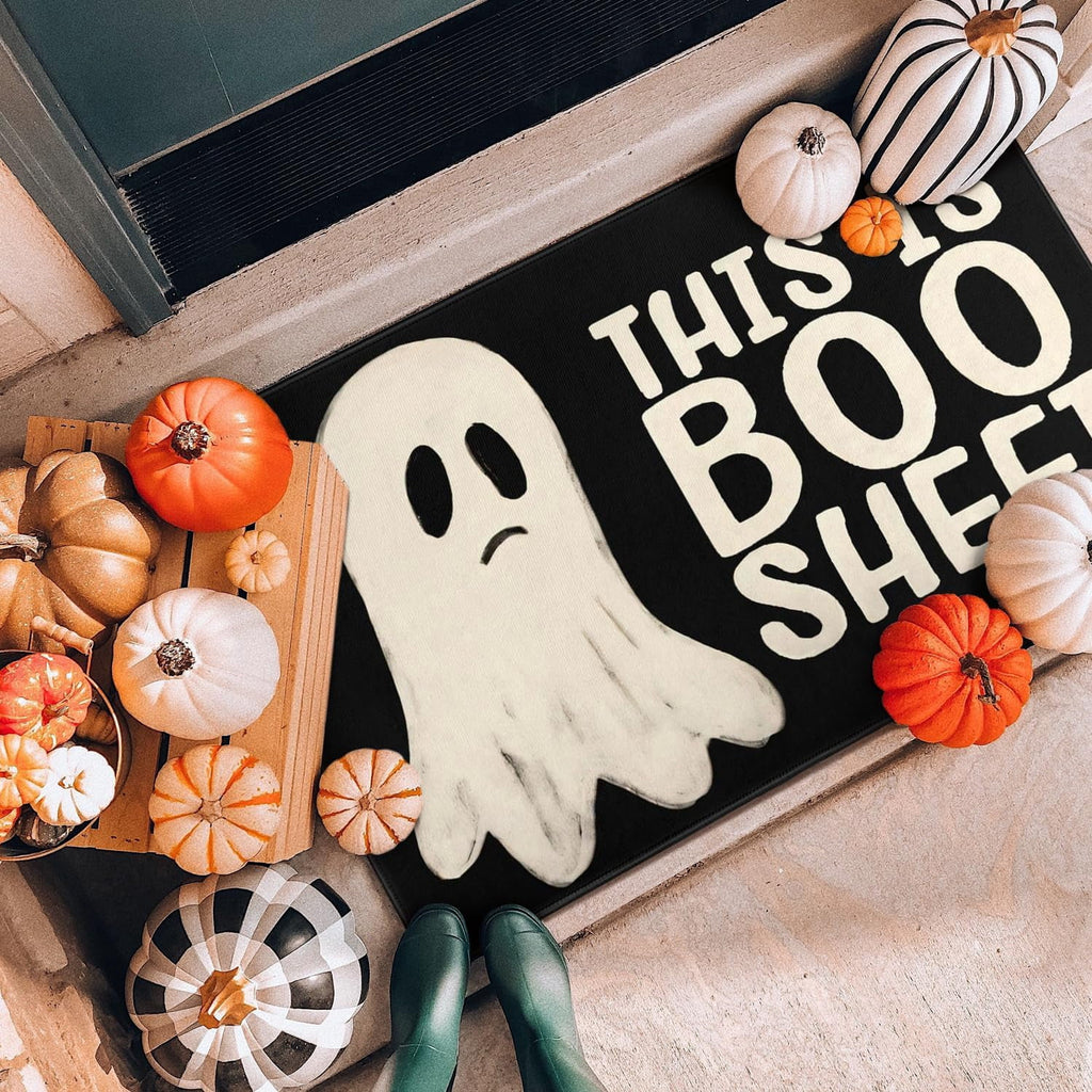 Halloween Door Mat,Goth Occult Spooky Creepy Witch Skull Bats Outdoor Mats for Front Door,Halloween Indoor Entrance Non-Slip Doormat Entryway Welcome Rubber Mats for Porch Decor 30" x 17"