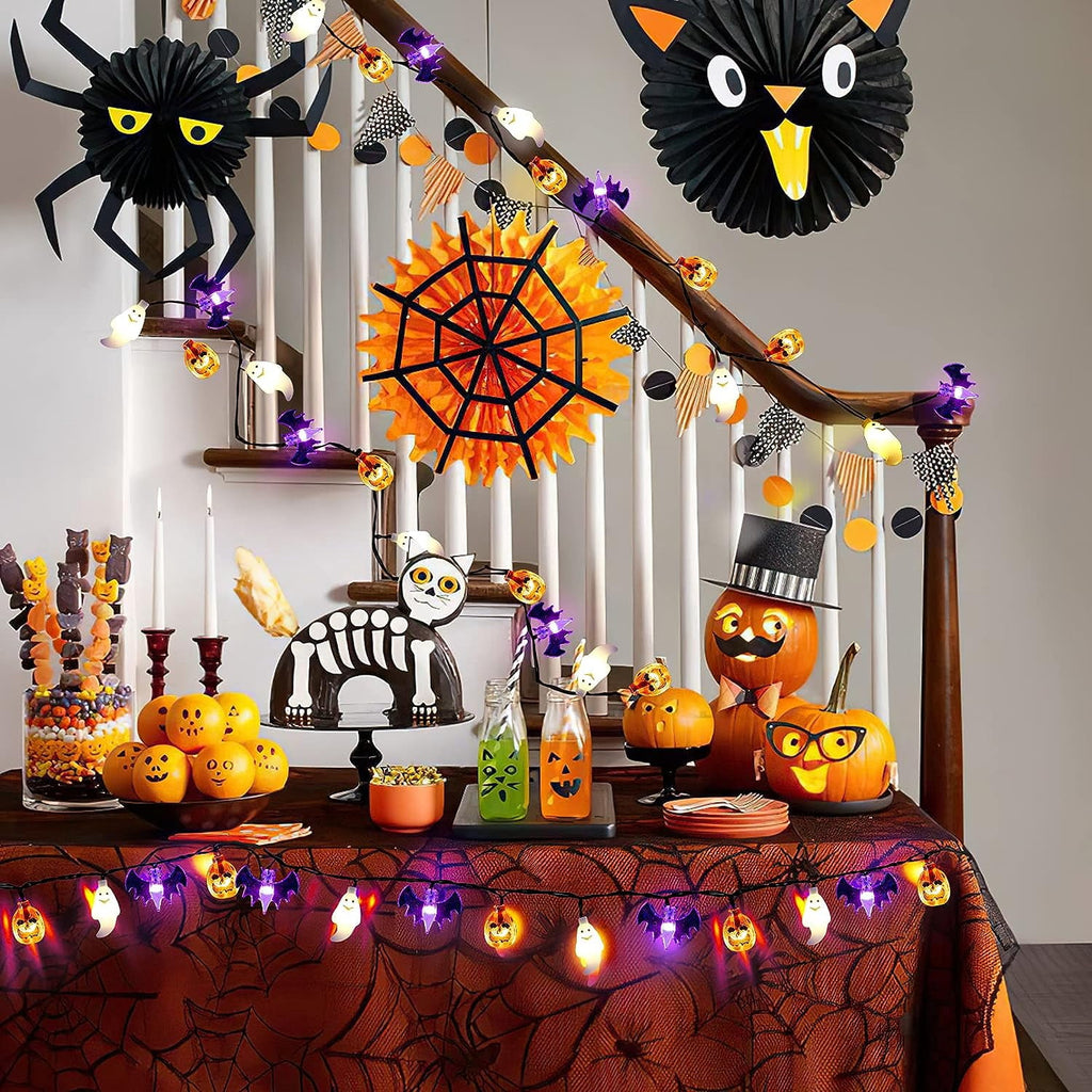 Halloween Lights, 20FT 30 LED Waterproof 3D Pumpkin Bat Ghost Battery Operated String Lights with Timer - 8 Lighting Modes Fairy Light for Window Indoor Outdoor Decor Halloween Party Decorations