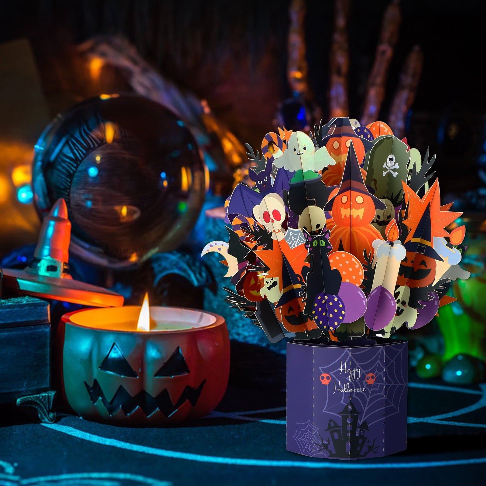WaaHome Halloween Pop Up Card 3D Spooky Pumpkin Halloween Greeting Pop Up Cards Happy Halloween Cards with Envelope&Notecard Funny Halloween Gifts Card for Kids Adults Boyfriend Girlfriend Party Favor