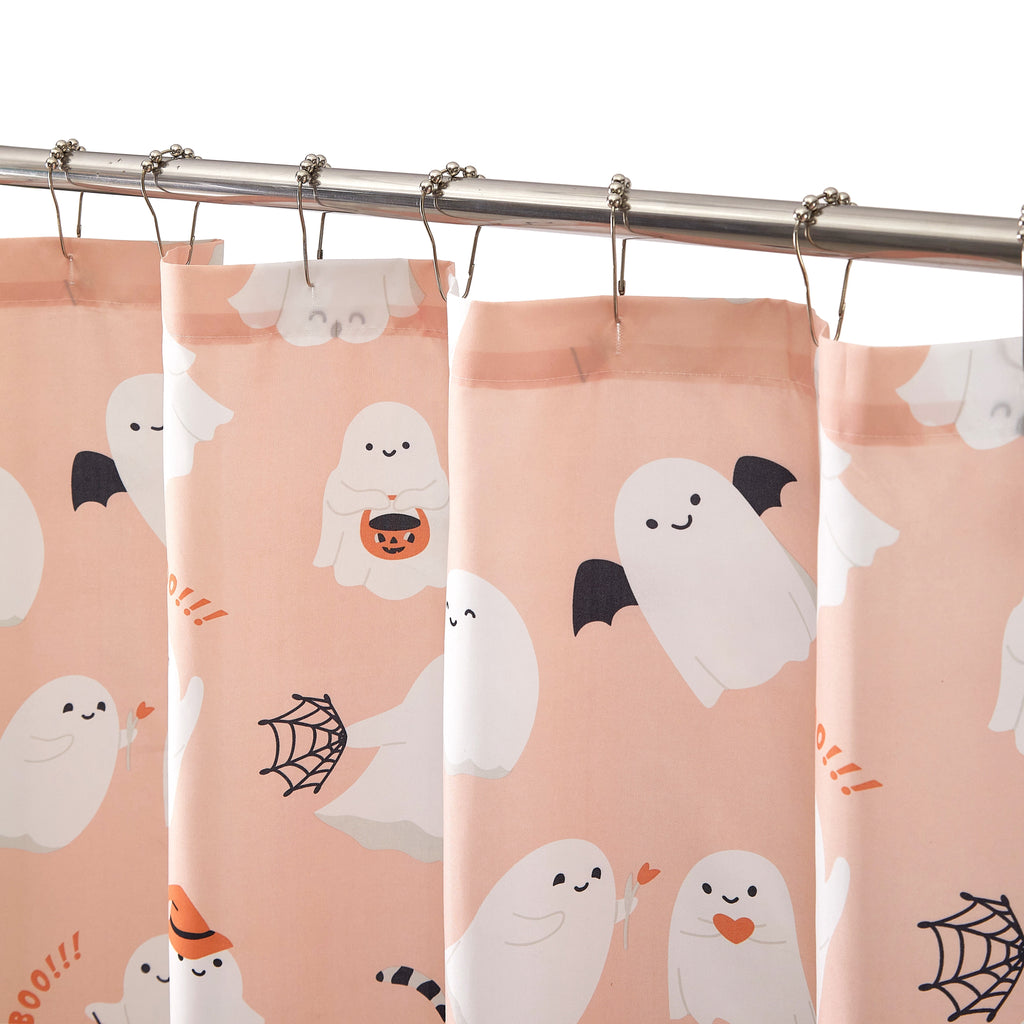 Way To Celebrate 13-Piece Cute Ghost Shower Curtain Set with 12 Hooks, Pink