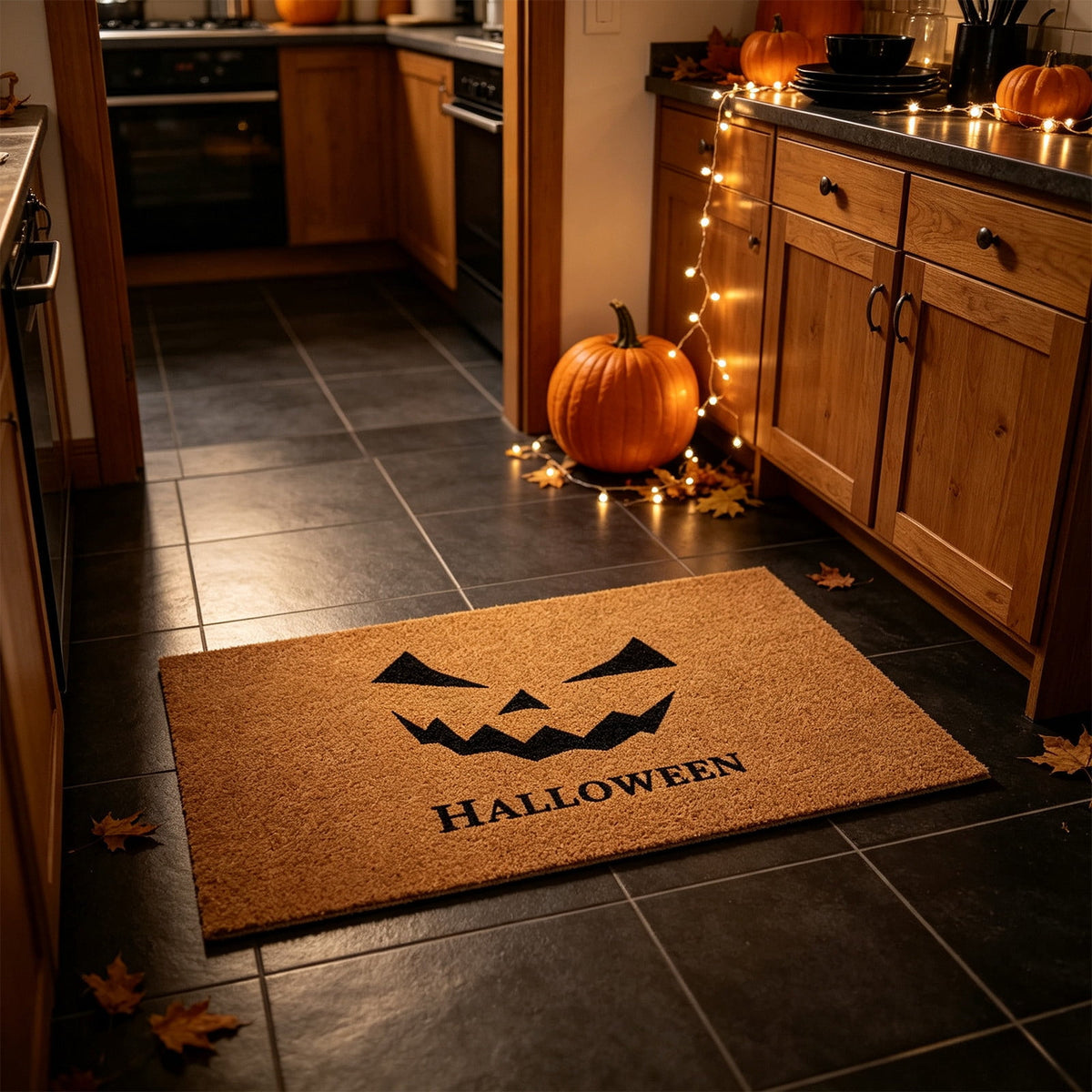 Miwamany Retro Halloween Coconut Fiber Look Doormat, Anti-Slip Scraper Mat, Vintage Entryway Floor Rug for Front Door Porch Kitchen Home Decoration