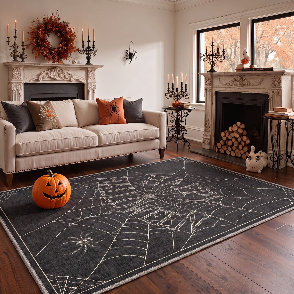 GENIMO 2'x3' Halloween Doormat, Washable Non Slip Soft Whimsical Cat Outdoor Door Mat for Front Door Covered Porch Patio Entryway, Vintage Black