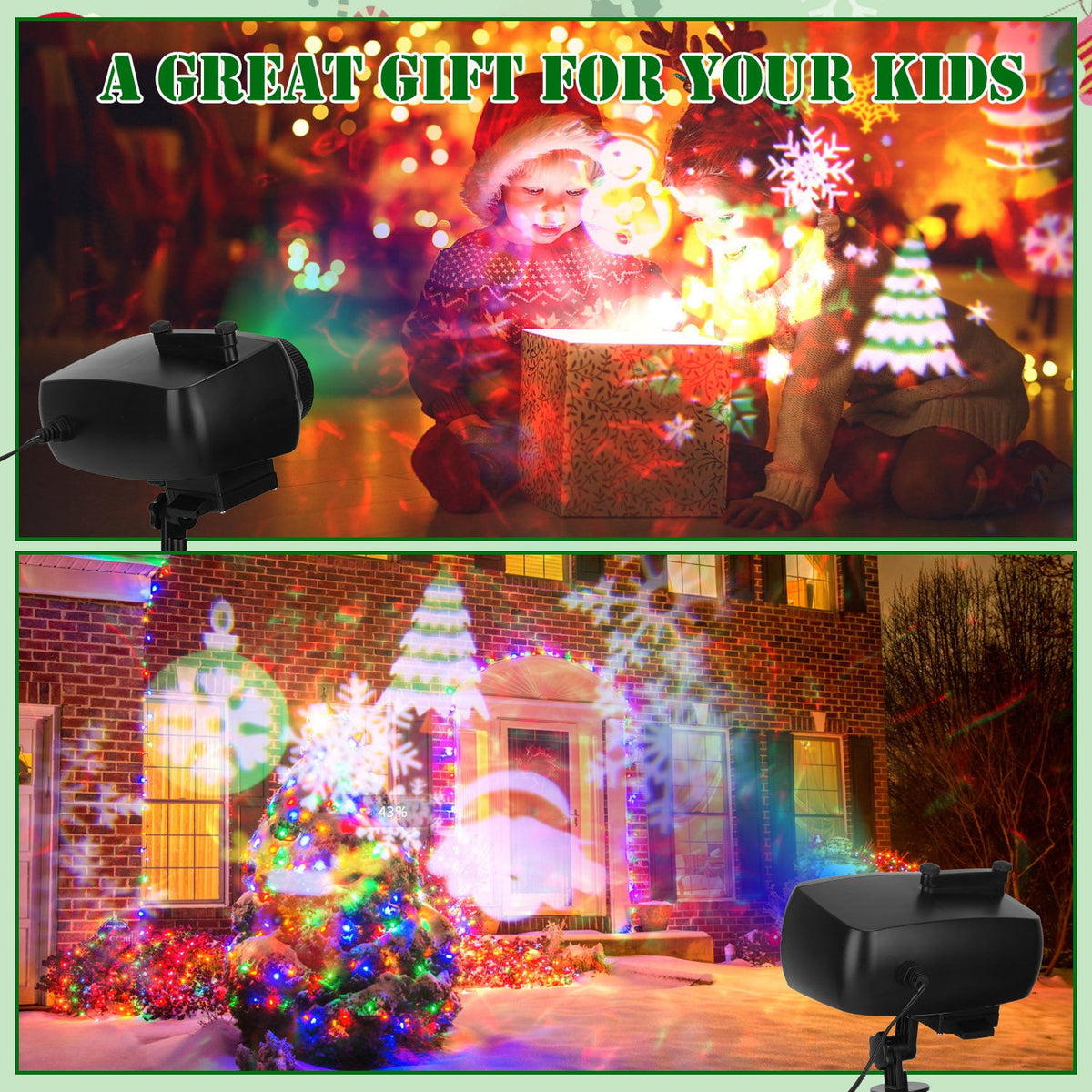Moclever 2 in 1 Holiday Projector Lights, Indoor Outdoor LED Projection Lamp with 10-Color Ocean Wave 10 HD Slides 3 Bases Remote Control for New Year Christmas Halloween