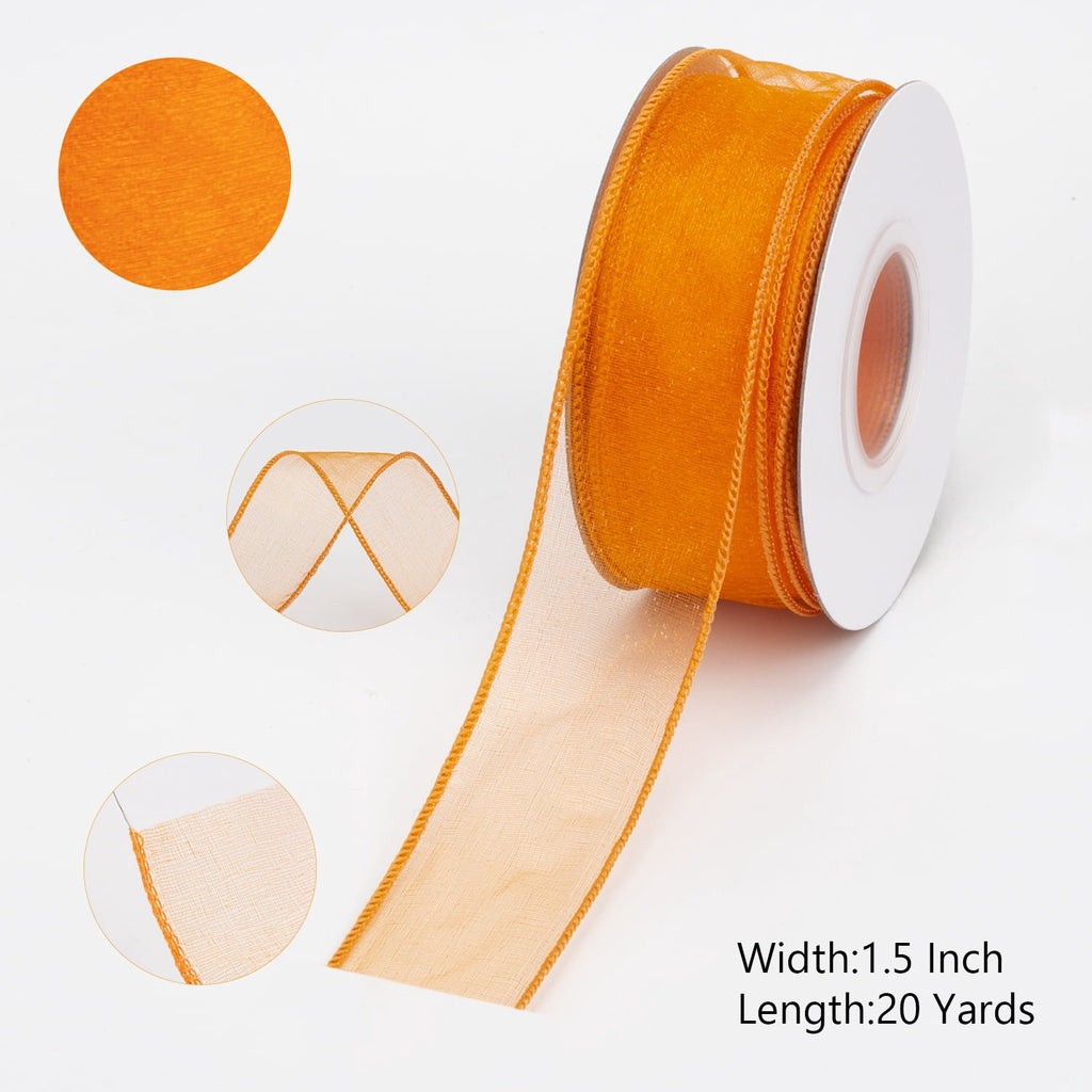 Joycrosso 1.5 Inch White Wired Organza Ribbon - 20 Yards Sheer Decorative Ribbon for Gift Wrapping, Wedding Decor, Christmas Tree, Crafts & DIY Projects