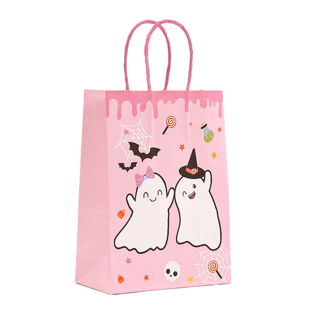 Halloween Cute Ghost Paper Gift Bags with Handles,Trick or Treat Candy Bags for Pumpkin Candy Goodie Present Bags, Festive Halloween Party Favor Bags Gift Holders for Gifts Treats(A)