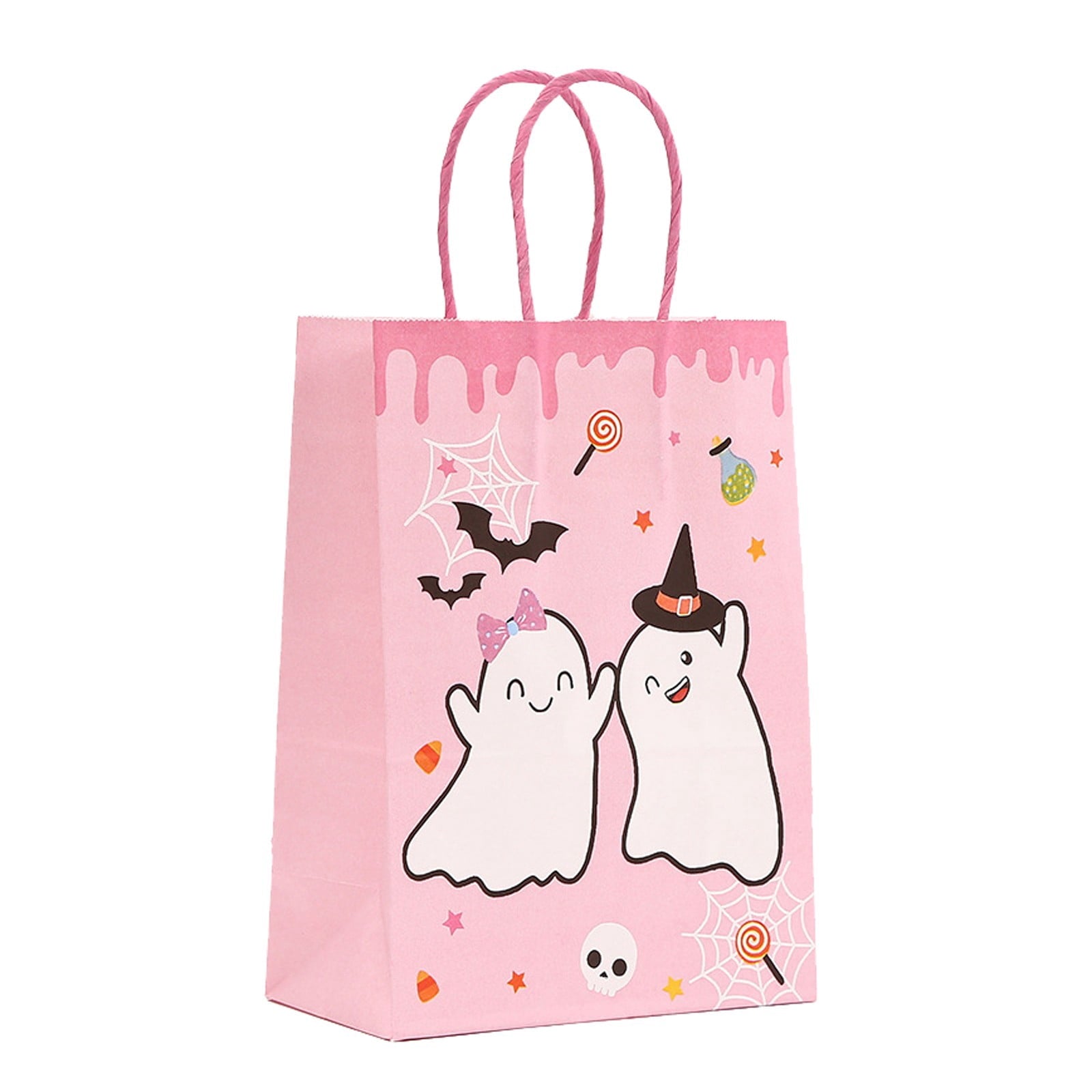 Halloween Cute Ghost Paper Gift Bags with Handles,Trick or Treat Candy Bags for Pumpkin Candy Goodie Present Bags, Festive Halloween Party Favor Bags Gift Holders for Gifts Treats(A)
