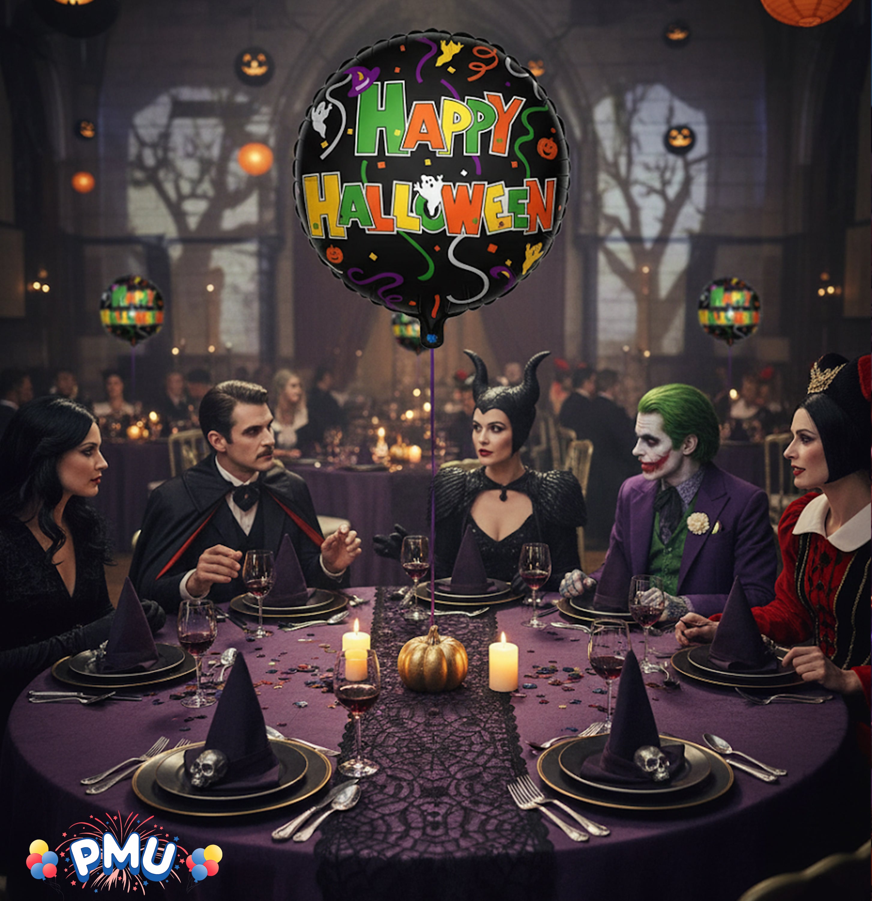 PMU Halloween Party Decoration "Happy Halloween" Jack Faces Aglow 18 Inch Mylar-Foil Balloon (1pkg) Pkg/1