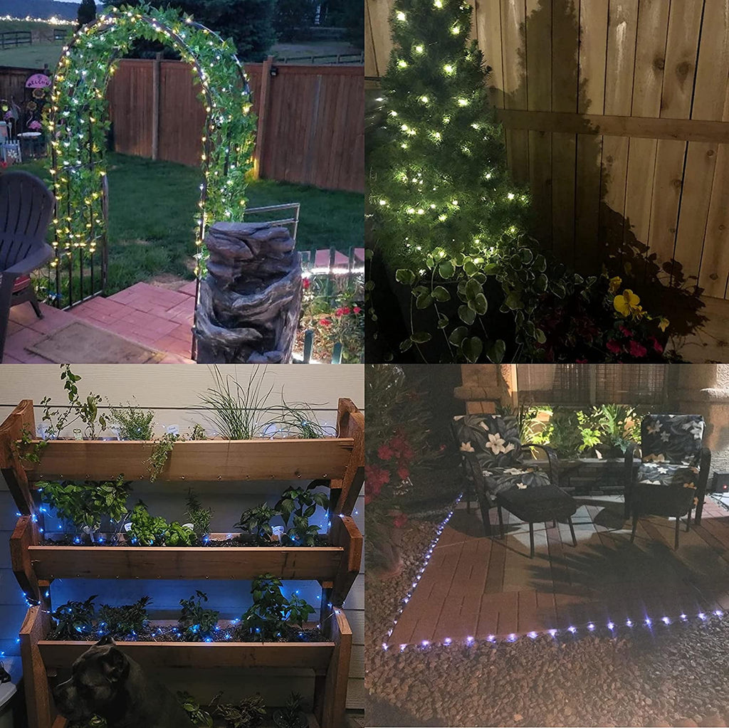 Purple Solar Fairy Lights Outdoor Waterproof, 4 Packs Each 33ft 100 LED Solar String Lights, 8 Modes Silver Wire Solar Twinkle Lights for Halloween Christmas Patio Garden