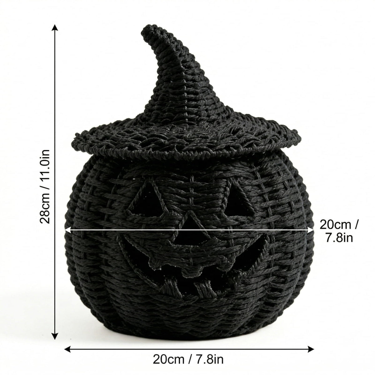 2026 Halloween Black Woven Seagrass Pumpkin Storage Basket with Lid, Fall Indoor Home Decorations for Halloween Party Home Halloween Decor, 10.2 inch